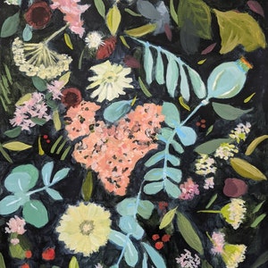 Botanical print of original painting 8x10 acrylic eucalyptus and flowers