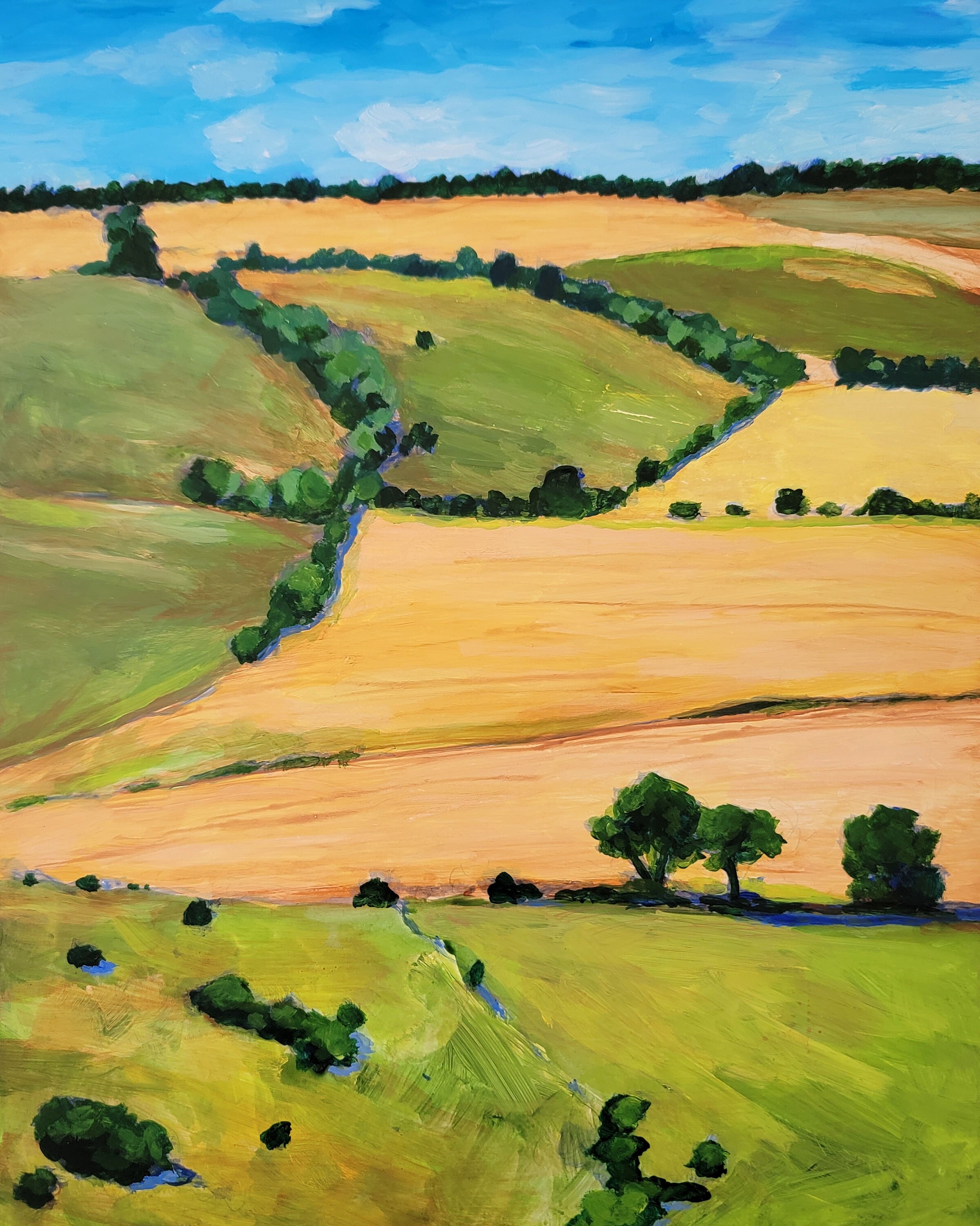 California Landscape Original Oil Painting on Cradled Panel 8x10 inches Summer Fields