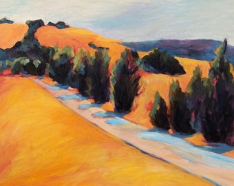 California landscape oil painting archival print - California Bay Area Rural Road