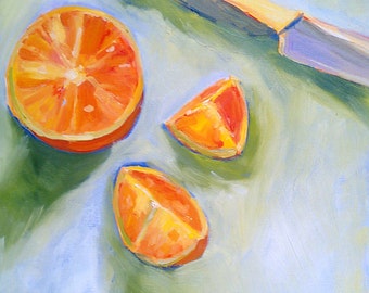 Tangerines 8x10 print original painting wall art kitchen decor housewarming gift orange blue