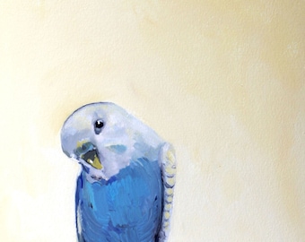 Bird Painting / Print of Original Oil / Budgie  / parakeet on a perch