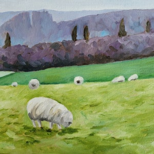 Sheep Original Oil Painting 11x14 Pastoral Sheep Painting