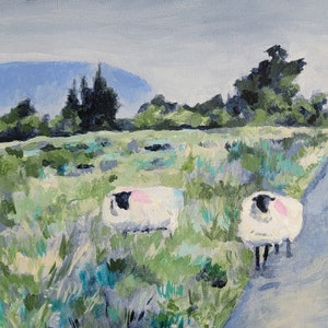 Sheep art print of original oil painting 8.5x11 inches landscape painting Irish countryside with sheep