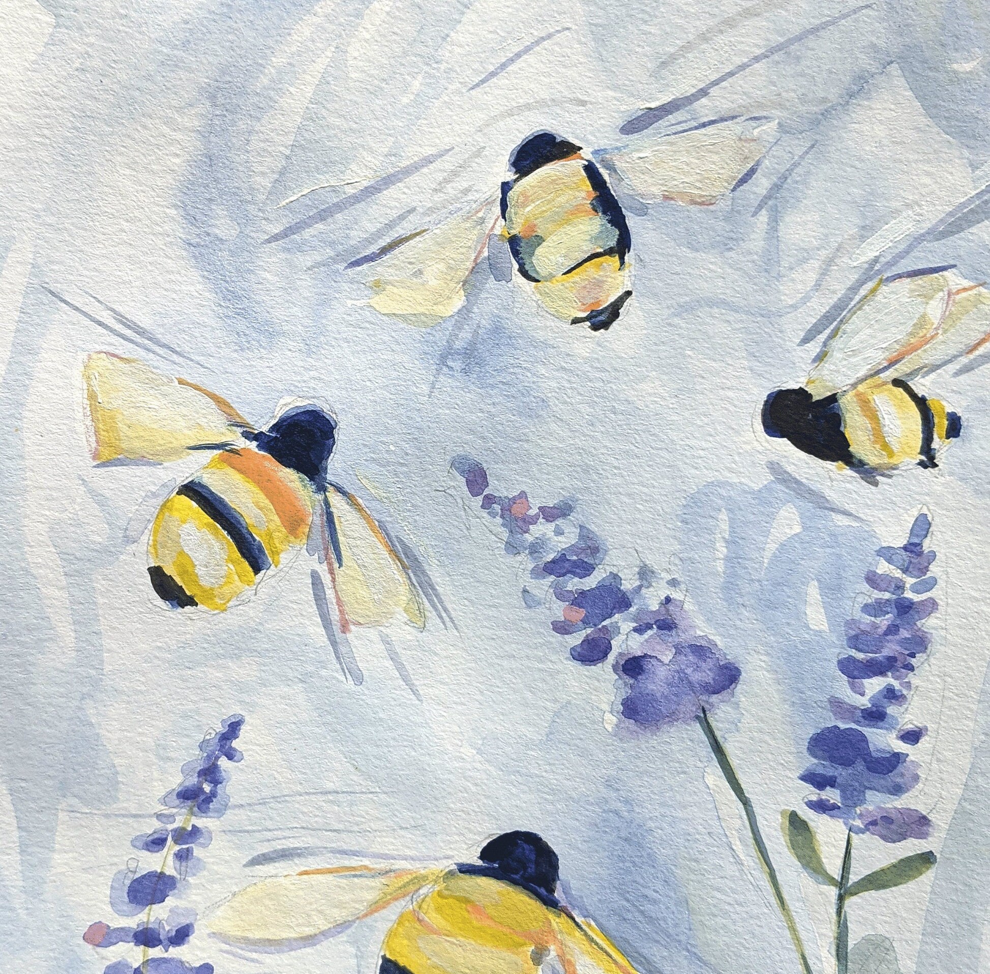 夏のミツバチの絵画 8x10 オリジナル油絵のプリント 蜂アート ホーム