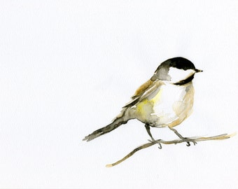 Chickadee Art Print / Bird Painting / Print of Original Watercolor Frame Option