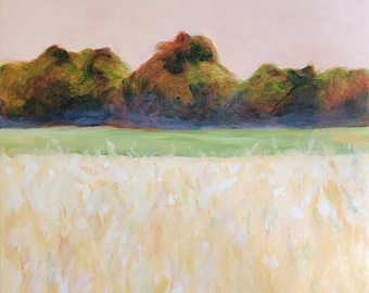 Peinture à l'huile originale paysage californien - Champ d'été