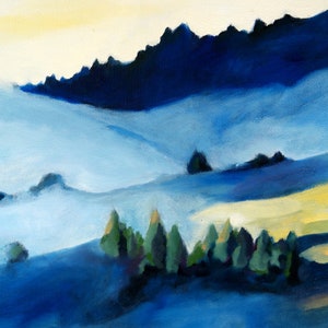Blue Foggy Hills klassiek Californisch landschap 11 x 17 print van origineel schilderij