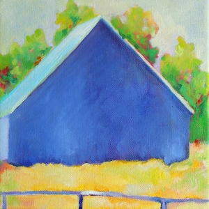 Barn in blue - minimalist art print of original oil painting