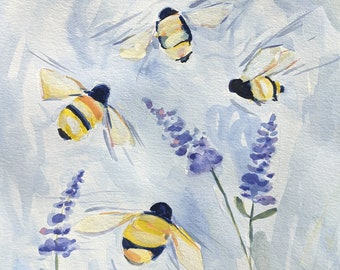 Sommer Bienen Malerei 8 x 10 Druck von Original Ölgemälde Biene Kunst Wohnkultur