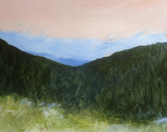 landscape oil painting print 8x10 California landscape redwood forest hills and fog