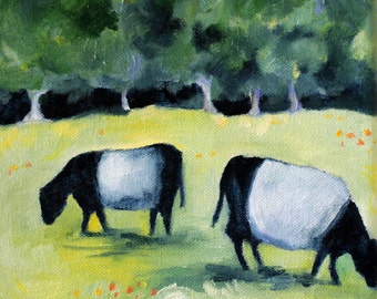 Cows art print of original oil painting 8 1/2 x 11 cute cows