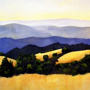 Paisaje de California, Impresión de California, Impresión artística de California, Decoración del hogar, Impresión de Golden Hills con robles, Amor por California, Senderismo en California