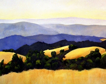 California Landscape, California Print, California Art Print, Home Decor, Golden Hills with Oaks Print, CA love, California Hikes