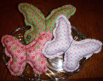 Set of 3 Fabric Butterflies Bowl Filler Ornies Farmhouse Country