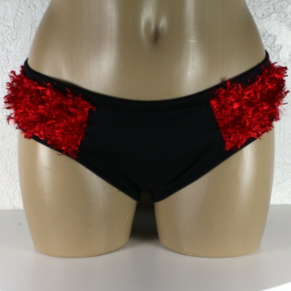 SALE Red Fur Knit Boycut Panties Medium Handmade