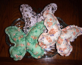 Set of 3 Fabric Butterflies Bowl Filler Ornies Farmhouse Country