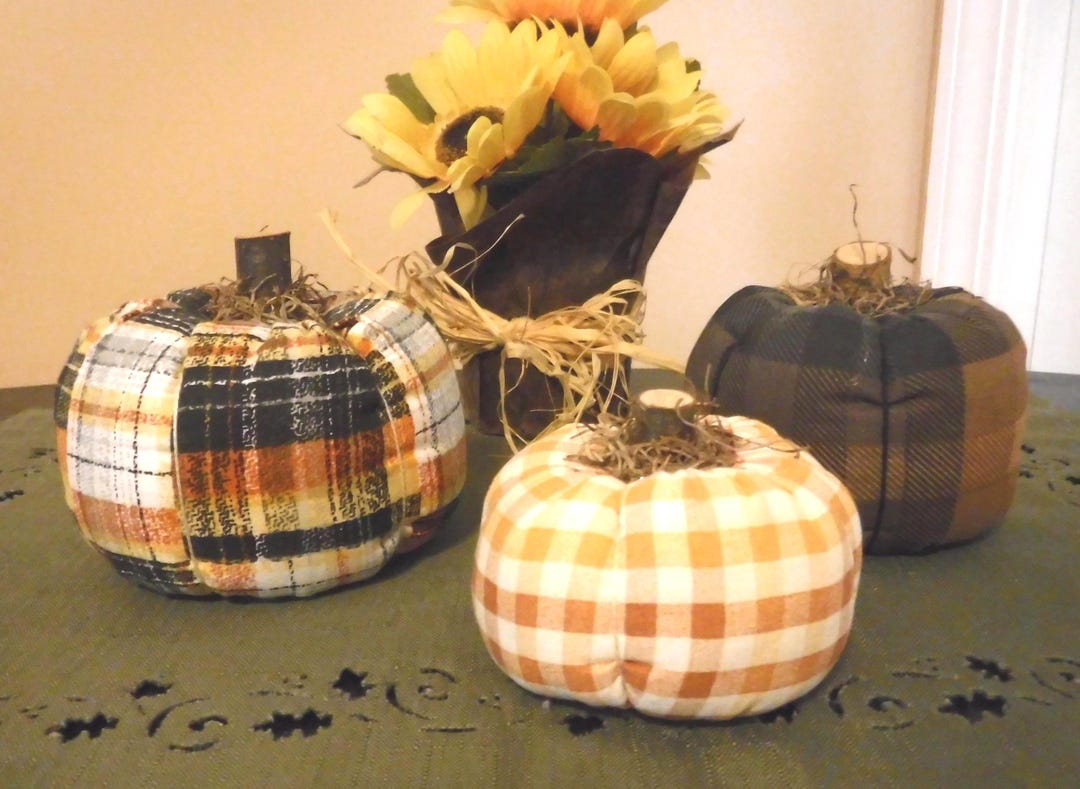 Set of 3 Fall Pumpkins Farmhouse Primitive Bowl Fillers Ornies Buffalo ...
