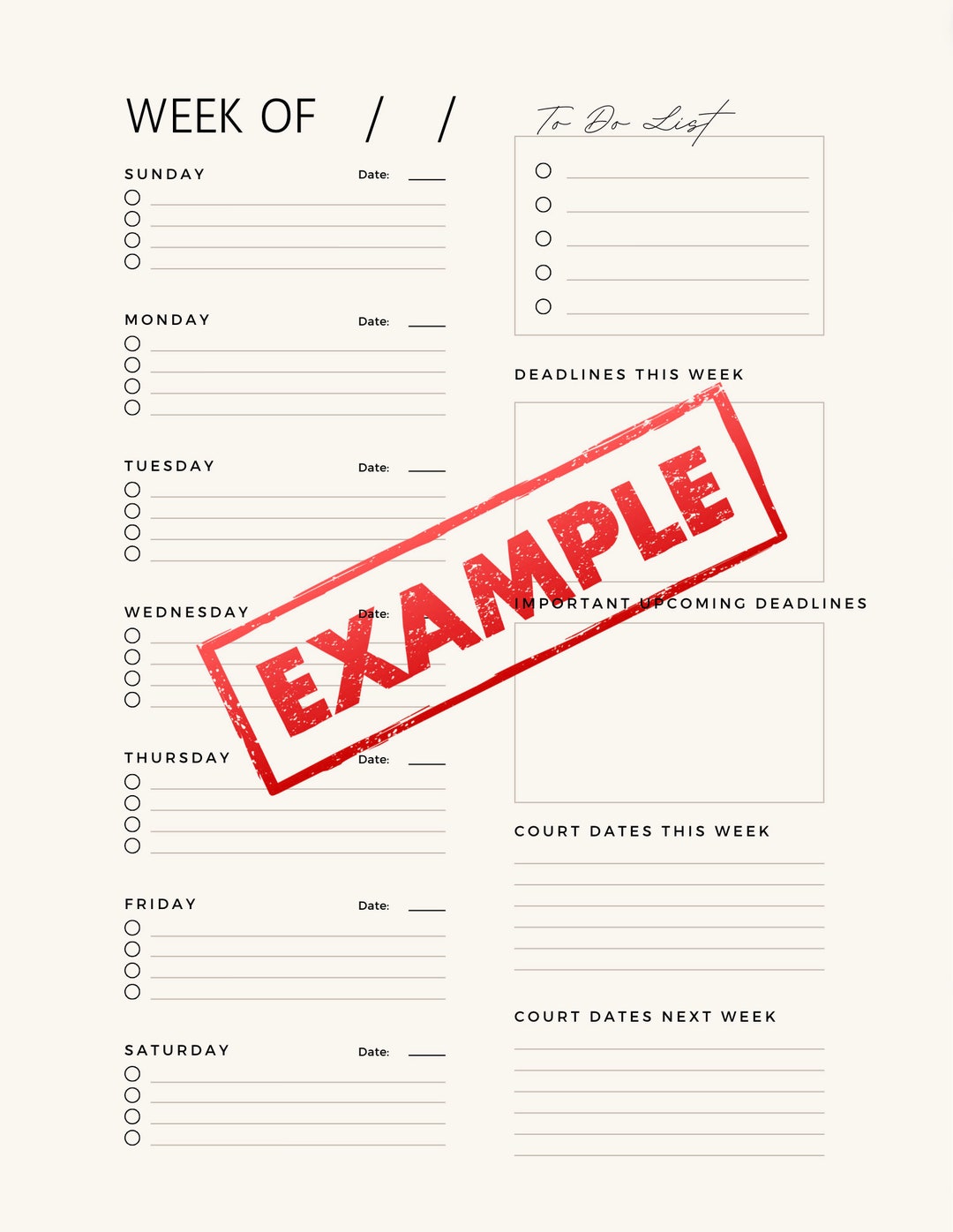 Weekly Legal Case Planner Template - Instant Download - Etsy