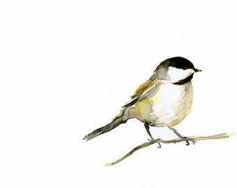 watercolor painting chickadee bird art print chickadee
