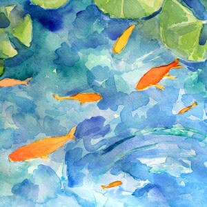 koi pond colorful fish watercolor painting / unframed print of koi painting