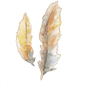 Feathers original earth tones watercolor painting archival giclee art print