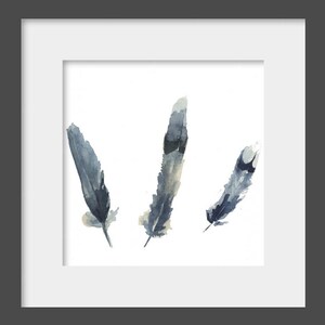 Feathers in Indigo watercolor painting archival art print feathers