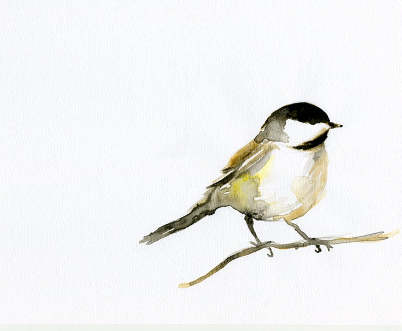 Watercolor painting chickadee bird art print chickadee | Etsy