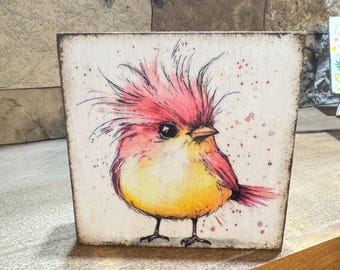 Watercolor Bird Wood Block: Spring Tiered Tray Decor