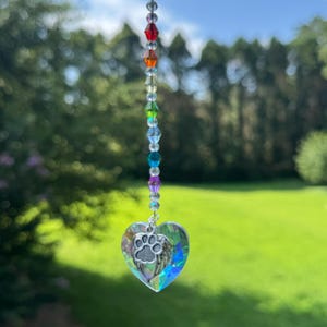 Rainbow Bridge Pet Memorial, Pet Loss Sun Catcher, Rainbow Glass Beads, Memorial Keepsake, Paw Print, Pet Remembrance Gifts, Sympathy Gift