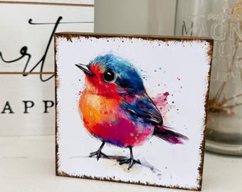 Watercolor Bird Wood Block: Spring Tiered Tray Decor
