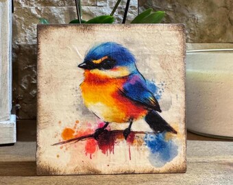 Watercolor Bird Wood Block Sign: Spring Tiered Tray Decor