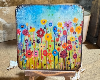 Wildflower Mini Art: Spring Garden Wood Sign with Easel