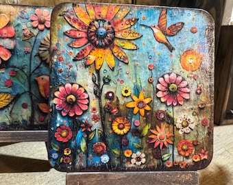 Whimsical Spring Garden Mini Art: Folk Art Home Decor