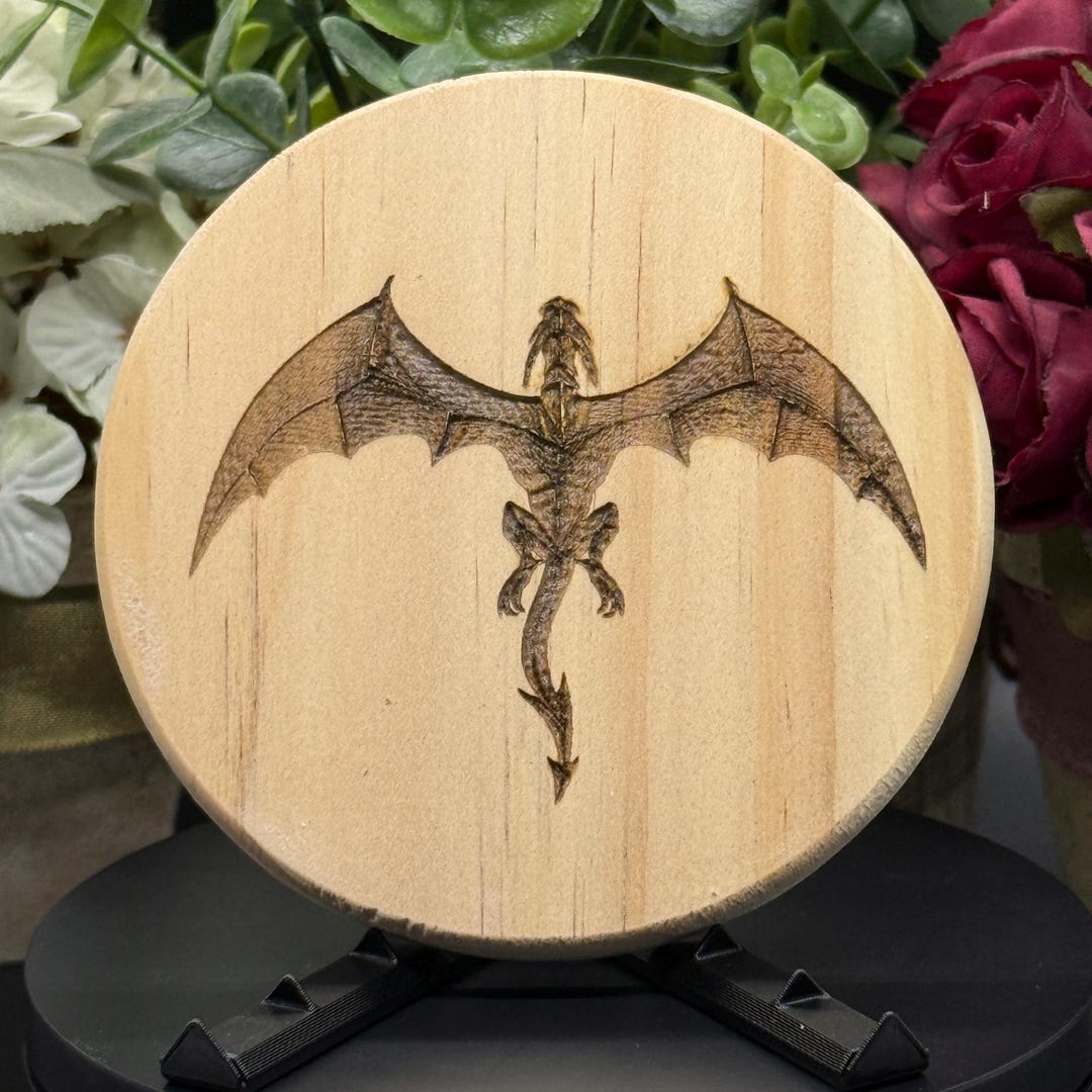 Soaring Dragon Engraved Wooden Drink Coaster - Etsy