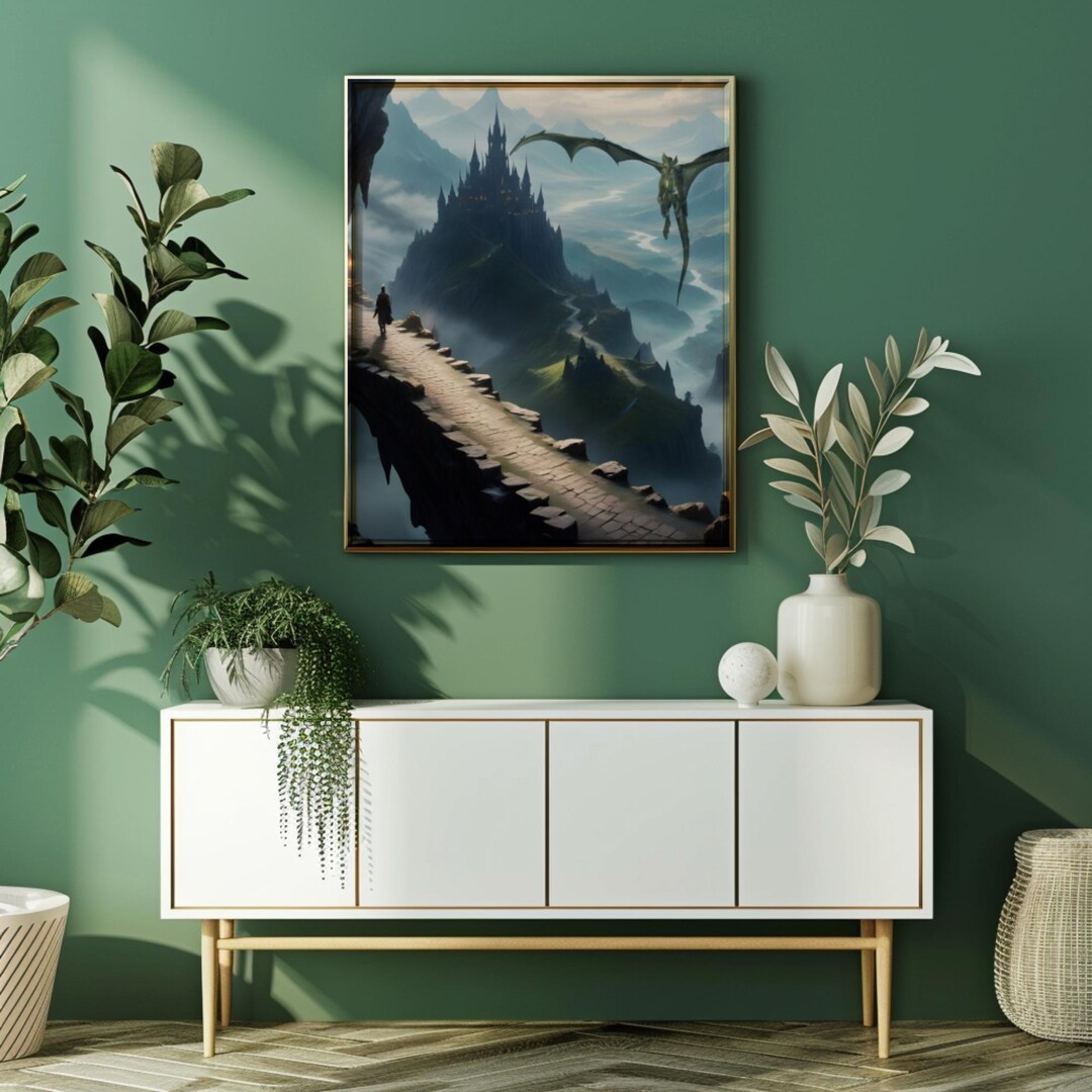 Fantasy Castle & Dragon Art Print | Epic Adventure Wall Decor - Etsy