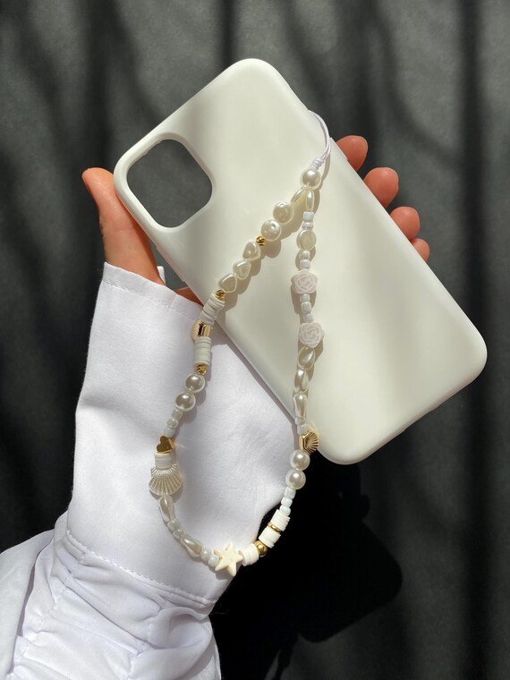 Pearl Trendy Hanging Cord Keychain Bracelet Beaded Lanyard Cellphone Strap Mobile Phone Lanyard Mobile Phone Chain B