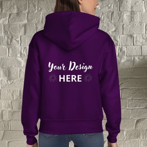 Gildan 18500 Purple Hooded Back Mockup Hooded Sweatshirt G185 Model Mockup Gildan 18500 Purple Back Simple Neutral Back