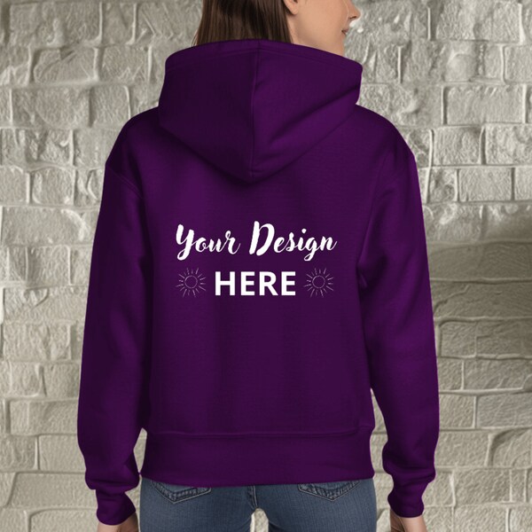 Gildan 18500 Purple Hooded Back Mockup Hooded Sweatshirt G185 Model Mockup Gildan 18500 Purple Back Simple Neutral Back