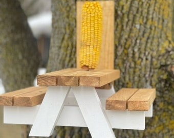 Handcrafted Solid Wood Squirrel Picnic Table - Free Shipping & Complimentary Corn Cob!