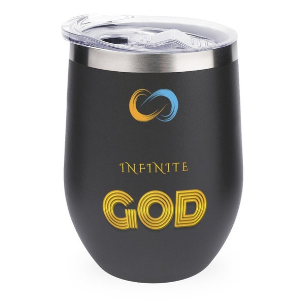 Faith-Inspired Wine Tumbler with Lid and Infinite God Artwork