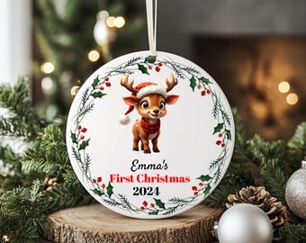 Personalized Baby's First Christmas Ornament: Reindeer Keepsake