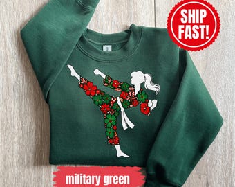 Floral Karate Christmas Youth Sweatshirt, Holiday Martial Arts Top