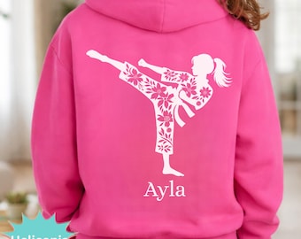 Floral Karate Girl Youth Hoodie | Personalized Name option