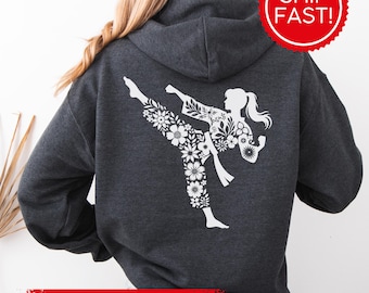 Floral Karate Women Hoodie • Martial Arts Flower Silhouette Sweatshirt • Karate Gift for Girls Dojo Training Pullover, Gift for karate mom
