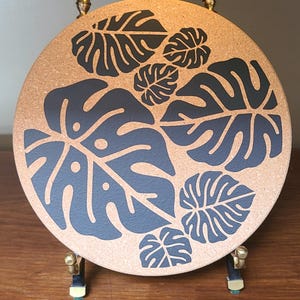 MONSTERA - 7.5” Round Cork Plant Pad Trivet Customizable