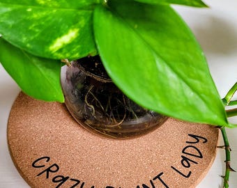 LOCA POR LAS PLANTAS - Salvamanteles redondo de corcho de 19 cm (7,5 pulgadas) personalizable