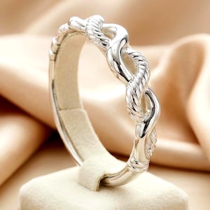 925 Sterling Silver Twisted Infinity 6.5" Bangle Bracelet Lightweight Hollow Form Rope Link 1641