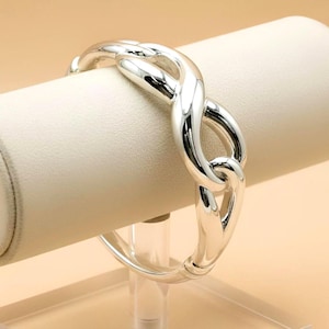 925 Sterling Silver Hollow Form Infinity Knot Bracelet 6.75" Endless Love Interlocking Bangle 1418