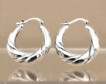 Twisted 925 Sterling Silver Hoop Earrings Lightweight Hollow Form Vintage Inspired 1616