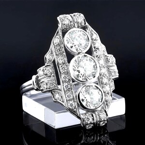 Art Deco Simulated Diamond Ring 925 Sterling Silver Vintage Style Filigree 1159